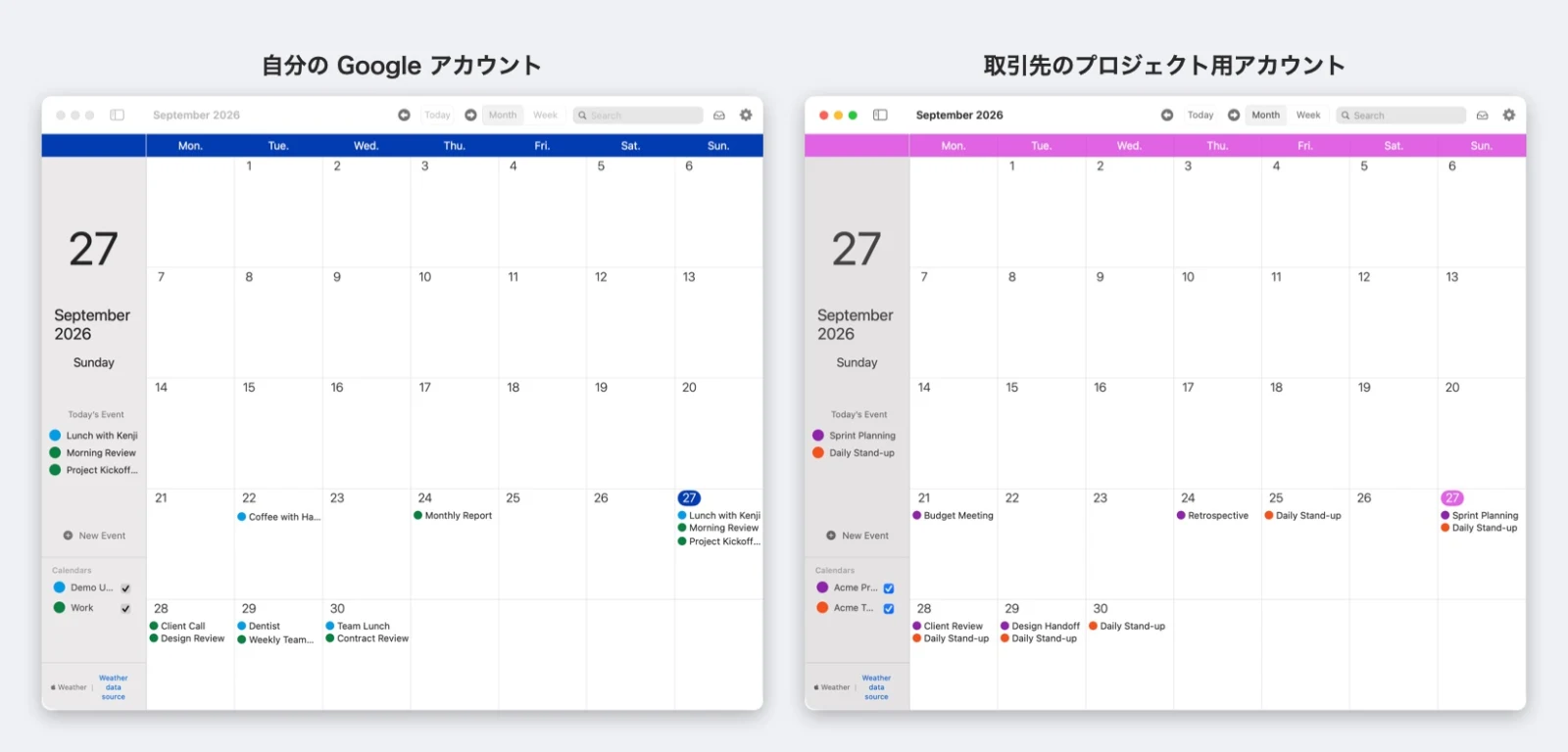 Galna showing two Google accounts in separate windows