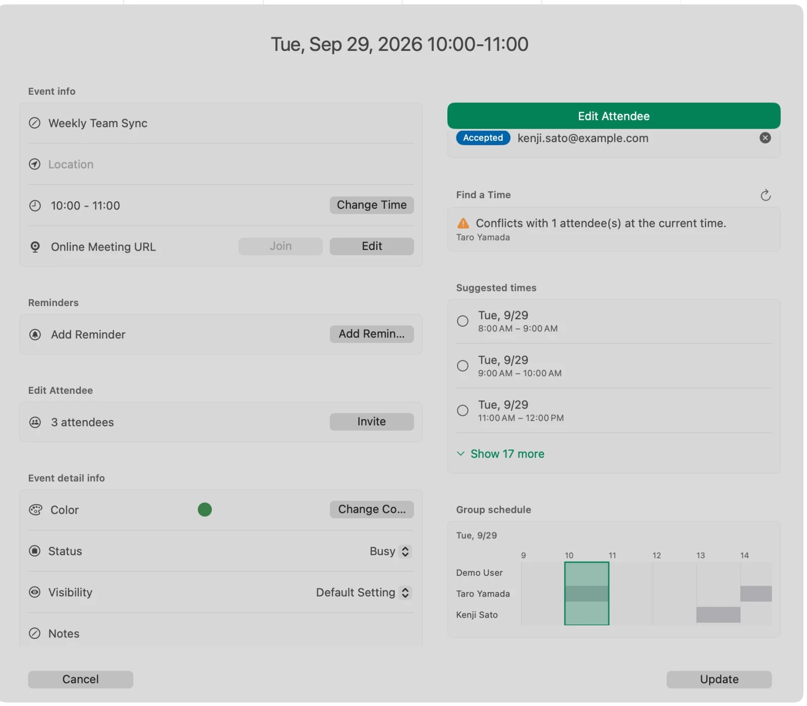 Attendee availability and suggested times