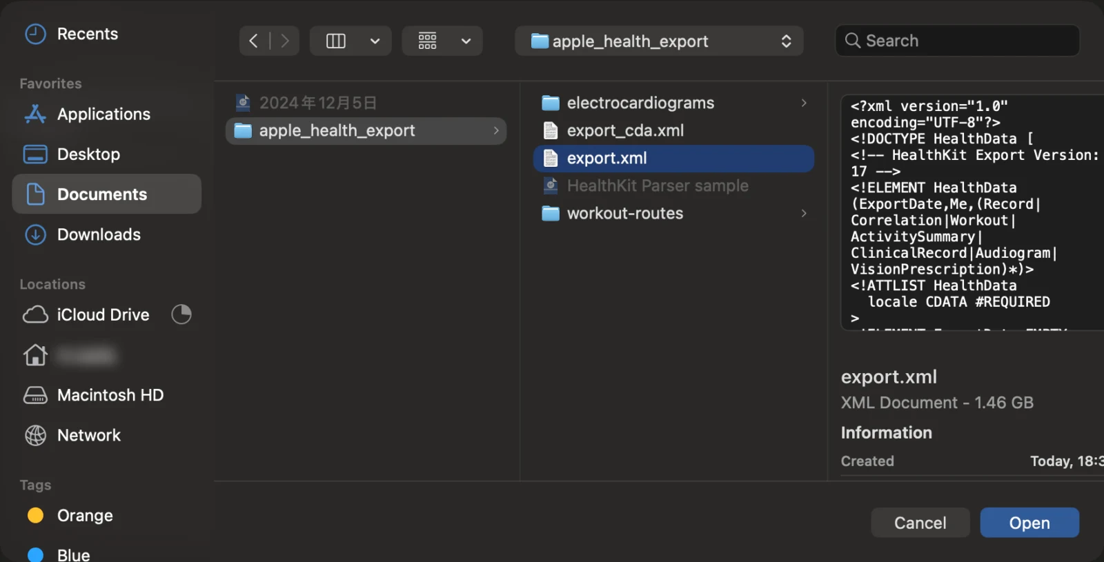 選擇解壓縮後資料夾中的 export.xml